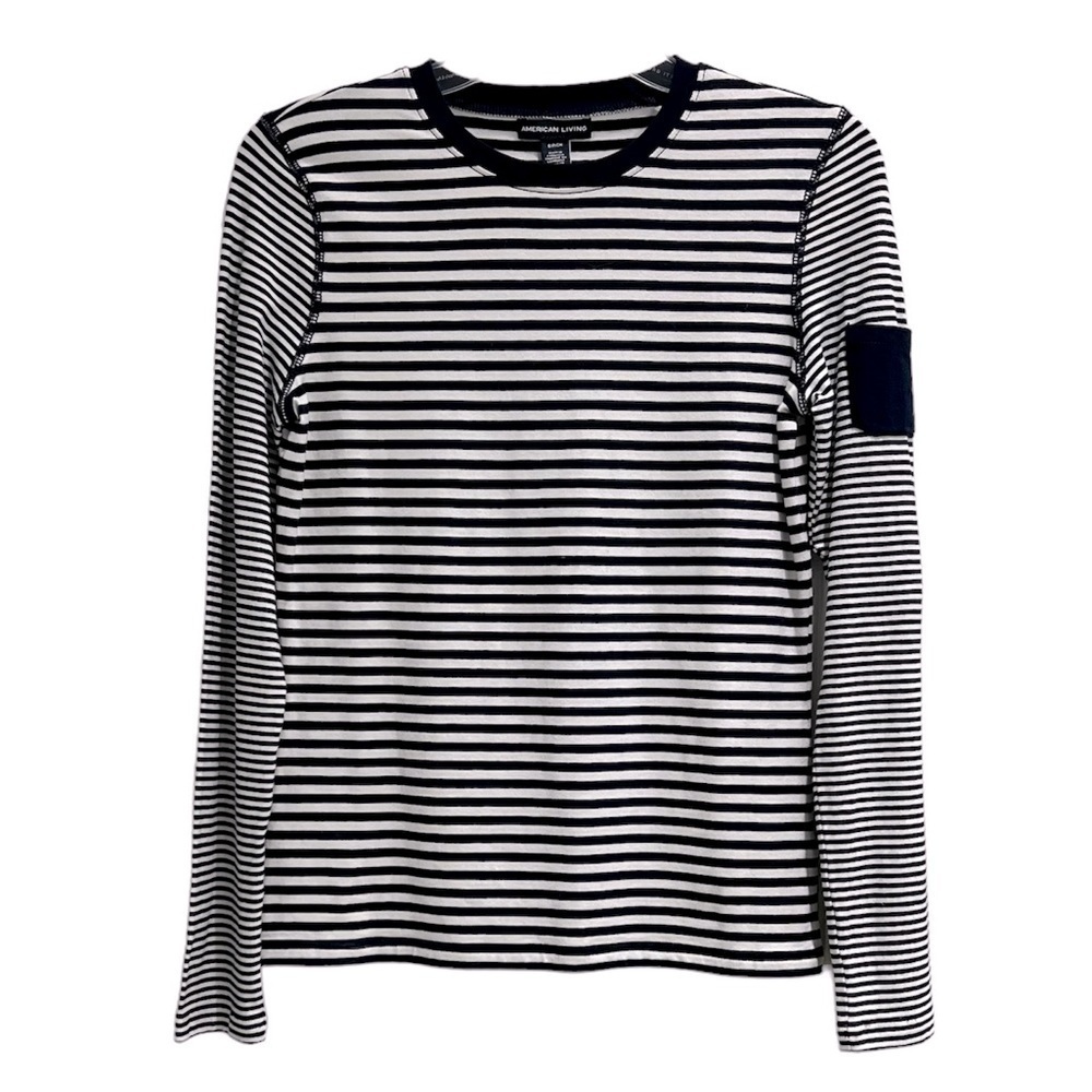 American Living Navy & White Stripe Long Sleeve Top Size Small